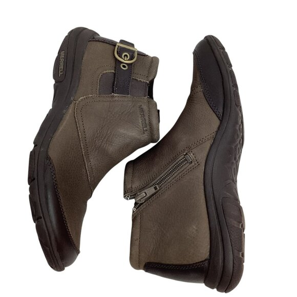 Merrell Dassie Zip Chelsea Womens 7 Leather Ankle Boots Char Brown - Picture 5 of 12